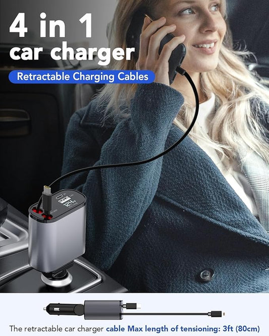 CELLMOR™ 4 in 1 Retractable Fast Car Charger